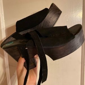free people strap suede and wooden platforms